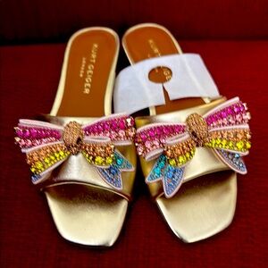 Kurt Geiger Gold and Pink Sandals with Sparkling Embellishments